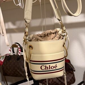 Chloe Cream and Red Mini Bucket Bag